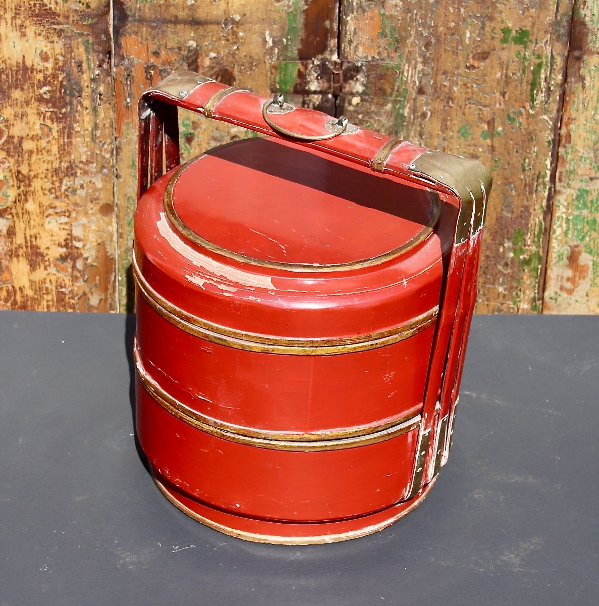Chinese Red Lacquered Bamboo Dinner Door Early 20th Century-photo-4