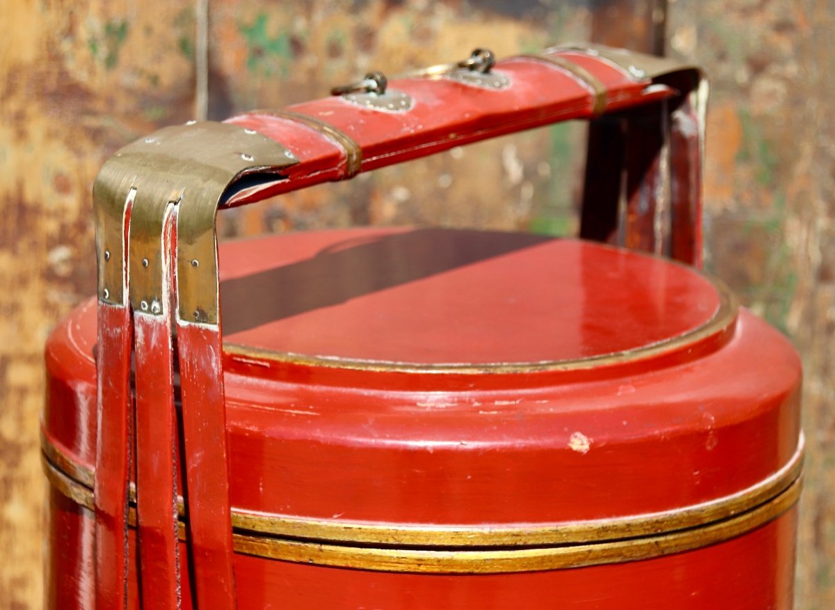 Chinese Red Lacquered Bamboo Dinner Door Early 20th Century-photo-5