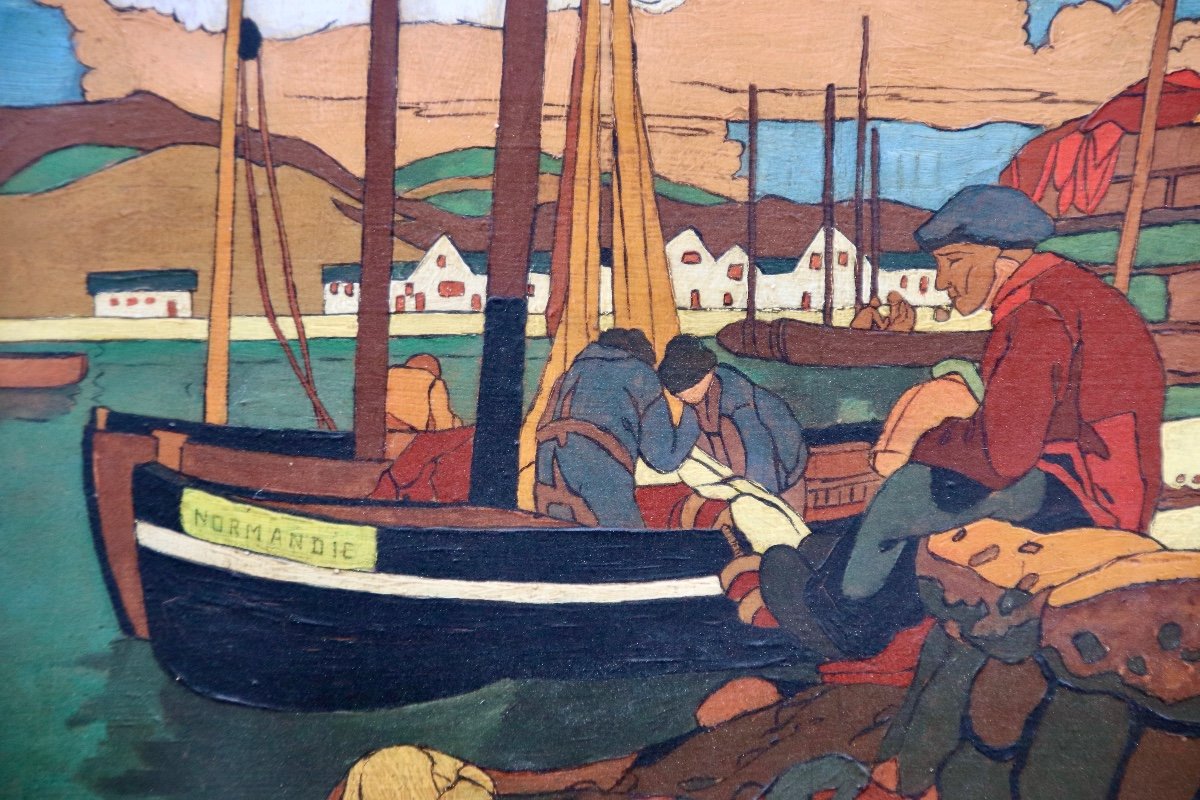 Norman Fishing Port Painting By Touzalin-photo-3