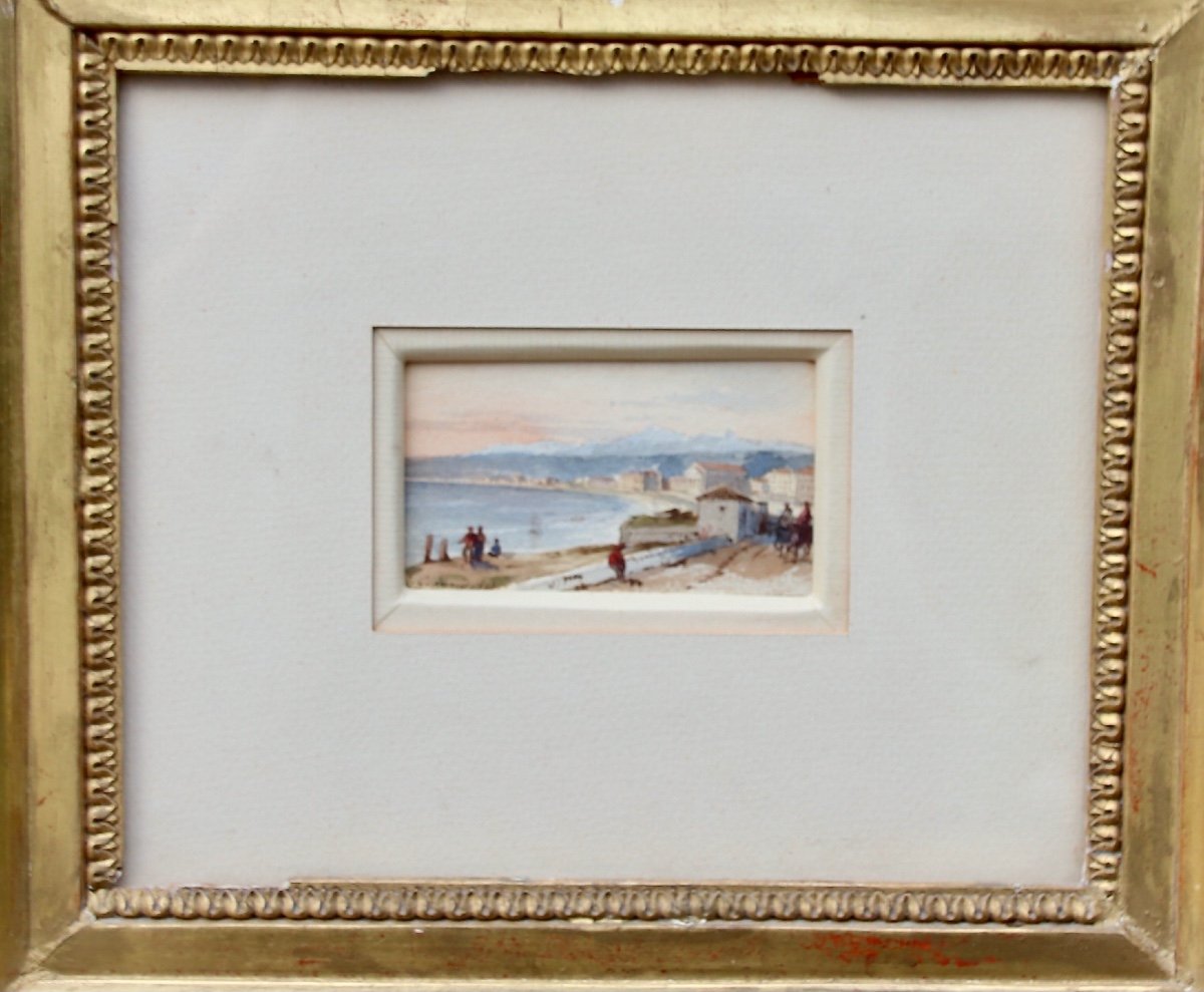 Aquarelle Miniature La Baie De Nice Par Jacques Guiaud-photo-3