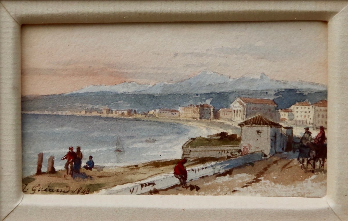 Aquarelle Miniature La Baie De Nice Par Jacques Guiaud-photo-4