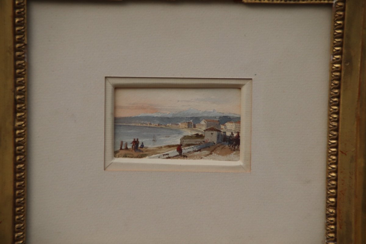 Aquarelle Miniature La Baie De Nice Par Jacques Guiaud-photo-1