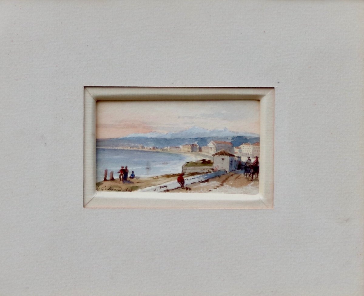 Aquarelle Miniature La Baie De Nice Par Jacques Guiaud-photo-4