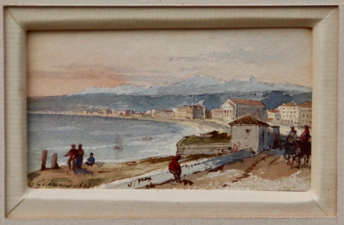 Aquarelle Miniature La Baie De Nice Par Jacques Guiaud-photo-5