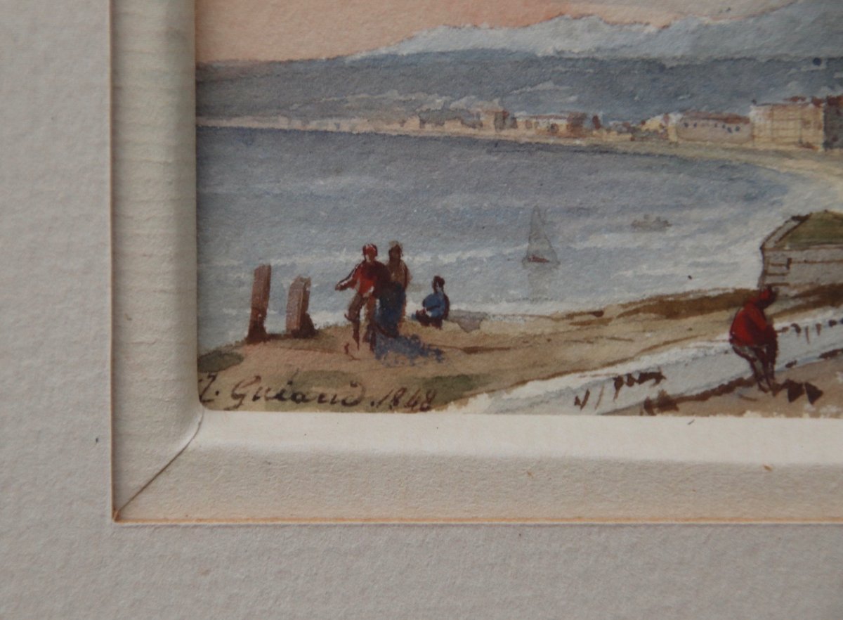 Aquarelle Miniature La Baie De Nice Par Jacques Guiaud-photo-6