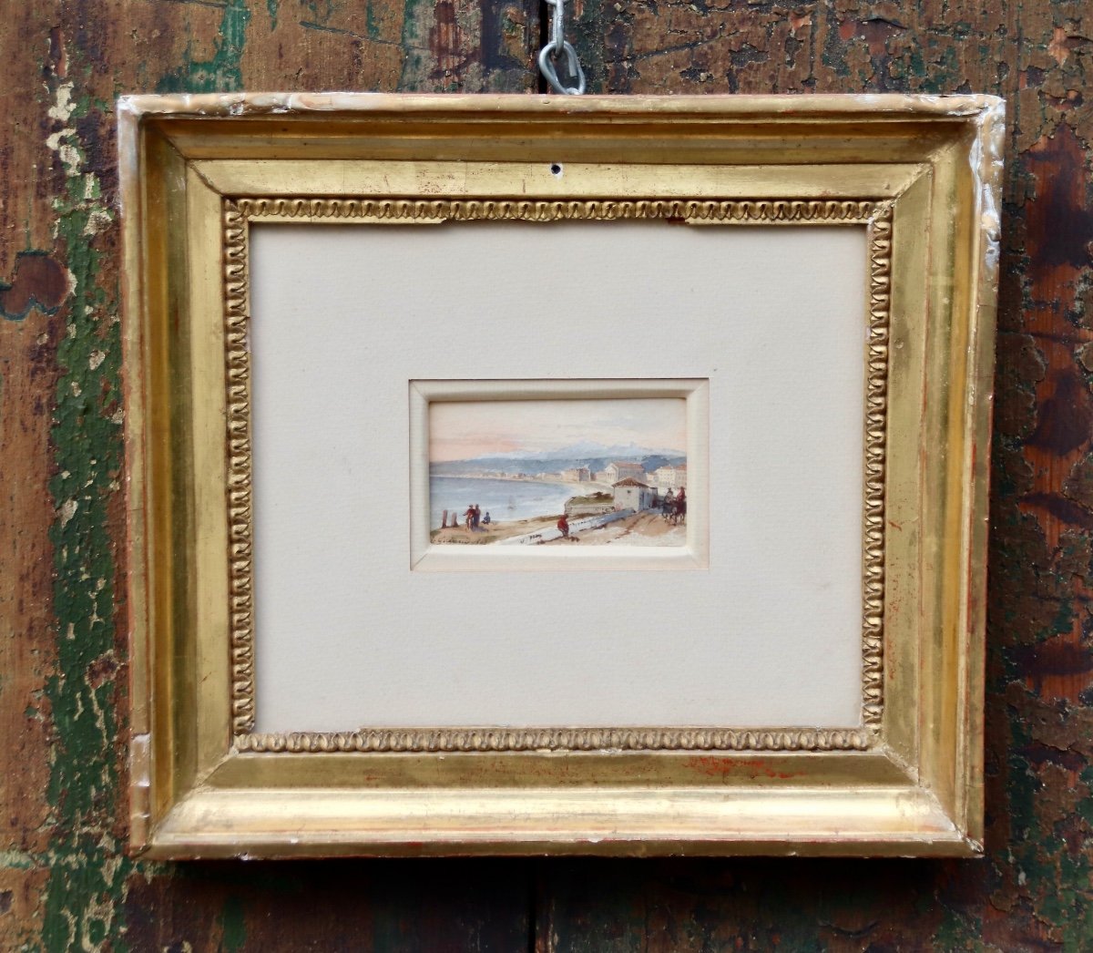 Aquarelle Miniature La Baie De Nice Par Jacques Guiaud