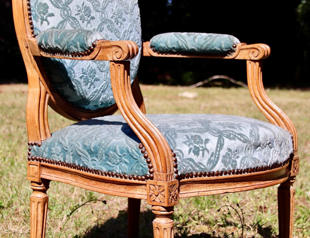 Suite De 4 Fauteuils &agrave; Dossier Plat d&#039;&eacute;poque Louis XVI-photo-2
