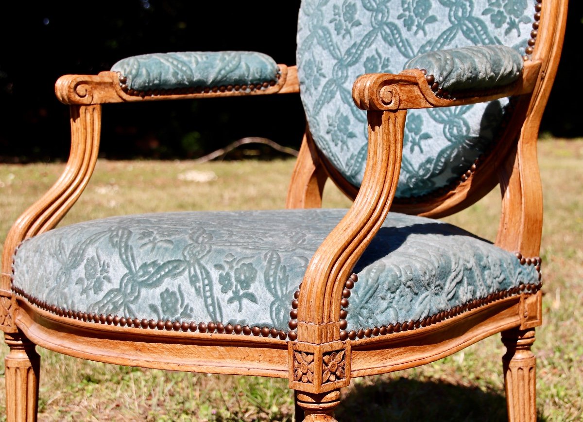 Suite De 4 Fauteuils &agrave; Dossier Plat d&#039;&eacute;poque Louis XVI-photo-4