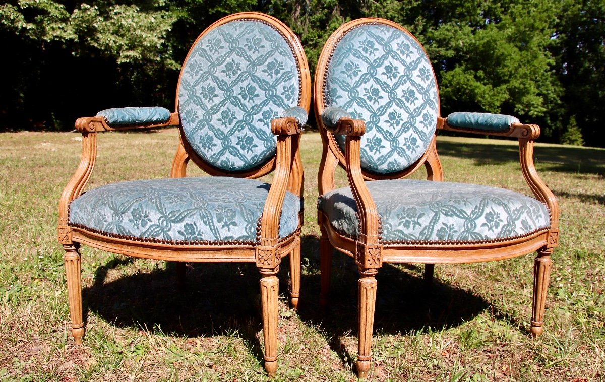 Suite De 4 Fauteuils &agrave; Dossier Plat d&#039;&eacute;poque Louis XVI-photo-5