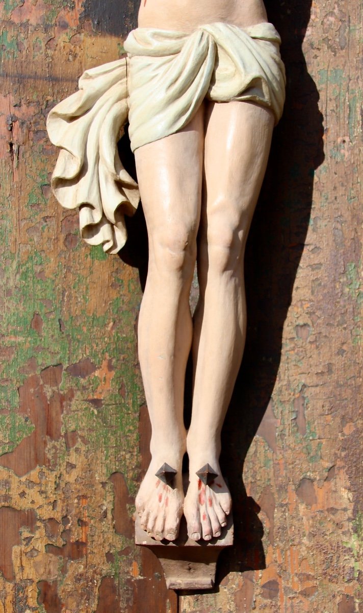 Large XIXth Christ In Polychrome Wood-photo-4
