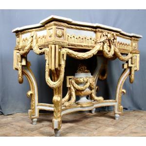 Grande Console Provencal Sculpté Et Doré d'époque Louis XVI 