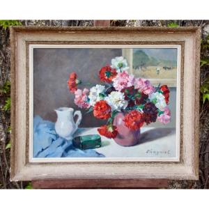 Still Life Painting With Carnations By Chagniot