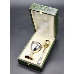 Egg Cup And Its Spoon In Silver And Vermeil 20th Century