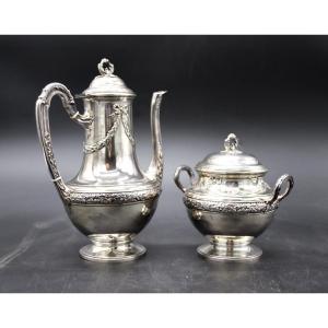 19th Century Coffee Pot And Sugar Bowl In Sterling Silver 