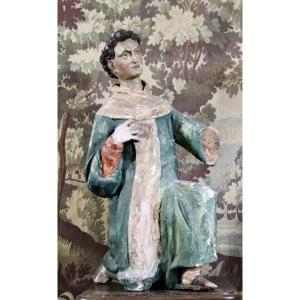 18th Century Kneeling Monk In Polychrome Wood