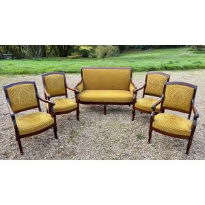 19th-century Restored Living Room With 1 Bench And 4 Mahogany Armchairs