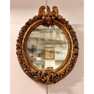 Oval Mirror With Openwork Floral Decoration, 19th Century 