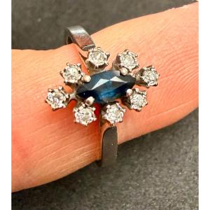 bague en or blanc saphir et diamants 