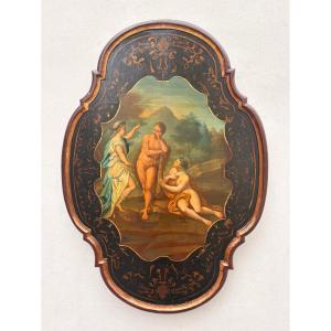 Italian Set Painting Romantic Scene 19th Century