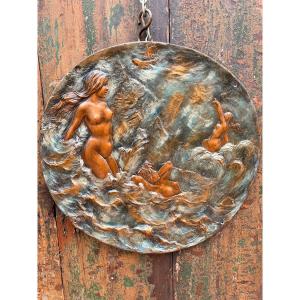 plaque en bronze "les naïades" par Emmanuel villanis