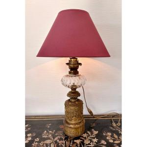 19th-century Lamp Made Of Repoussé Brass With Oriental Motifs