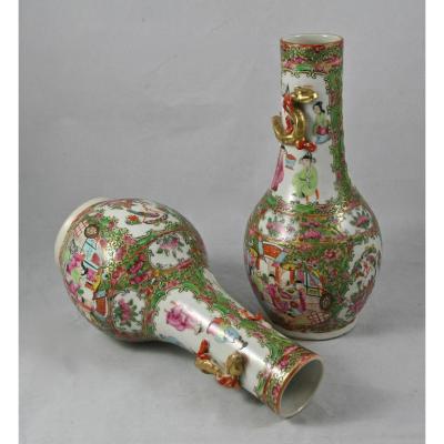 Paire De Vases En Porcelaine Canton XIXème