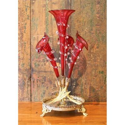 Large Vase Soliflores Murano With Brass Frame.