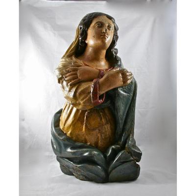 Vierge XVIIIème En Bois Polychrome