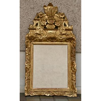 Miroir XVIIIème Louis XIV En Bois Doré à Fronton Ajouré