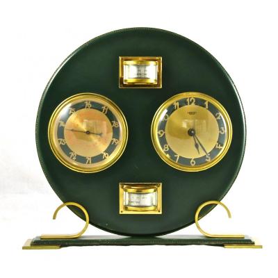 Lancel Clock Thermometer Barometer Leather 1950