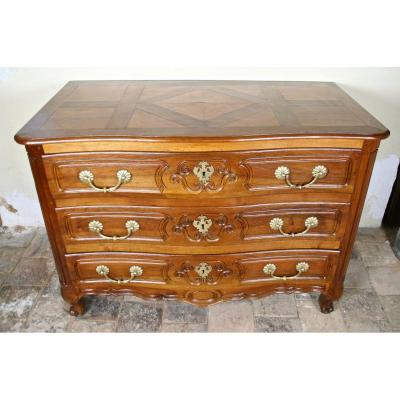 18th Century Curved Commode In Walnut Top