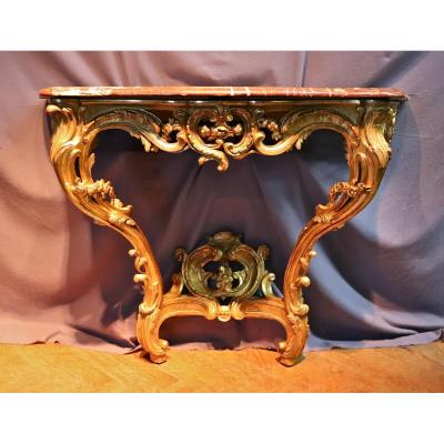 Eighteenth Console In Golden Wood Carved And Openwork