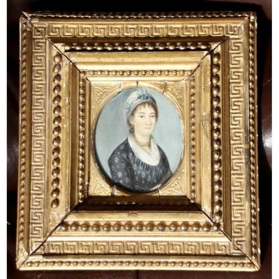 Peinture Portrait Miniature XIXème De Femme Au Collier