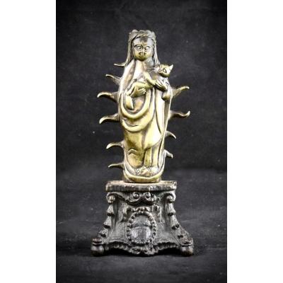 Virgin And Child Radiant In Bronze End XVth