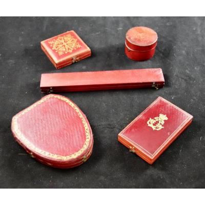 Set Of 5 Boxes XVIIIth And XIXth In Red Morocco