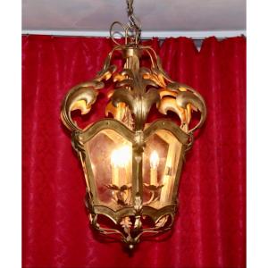 Vestubule Lantern In Golden Tin 3 Lights