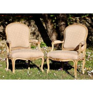 Pair Of Louis XV Cabriolet Armchairs With Flat Backrest By J.delaunay