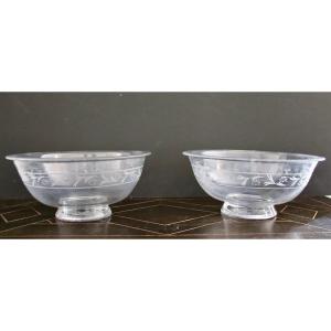 Pair Of XIXth Engraved Crystal Cups