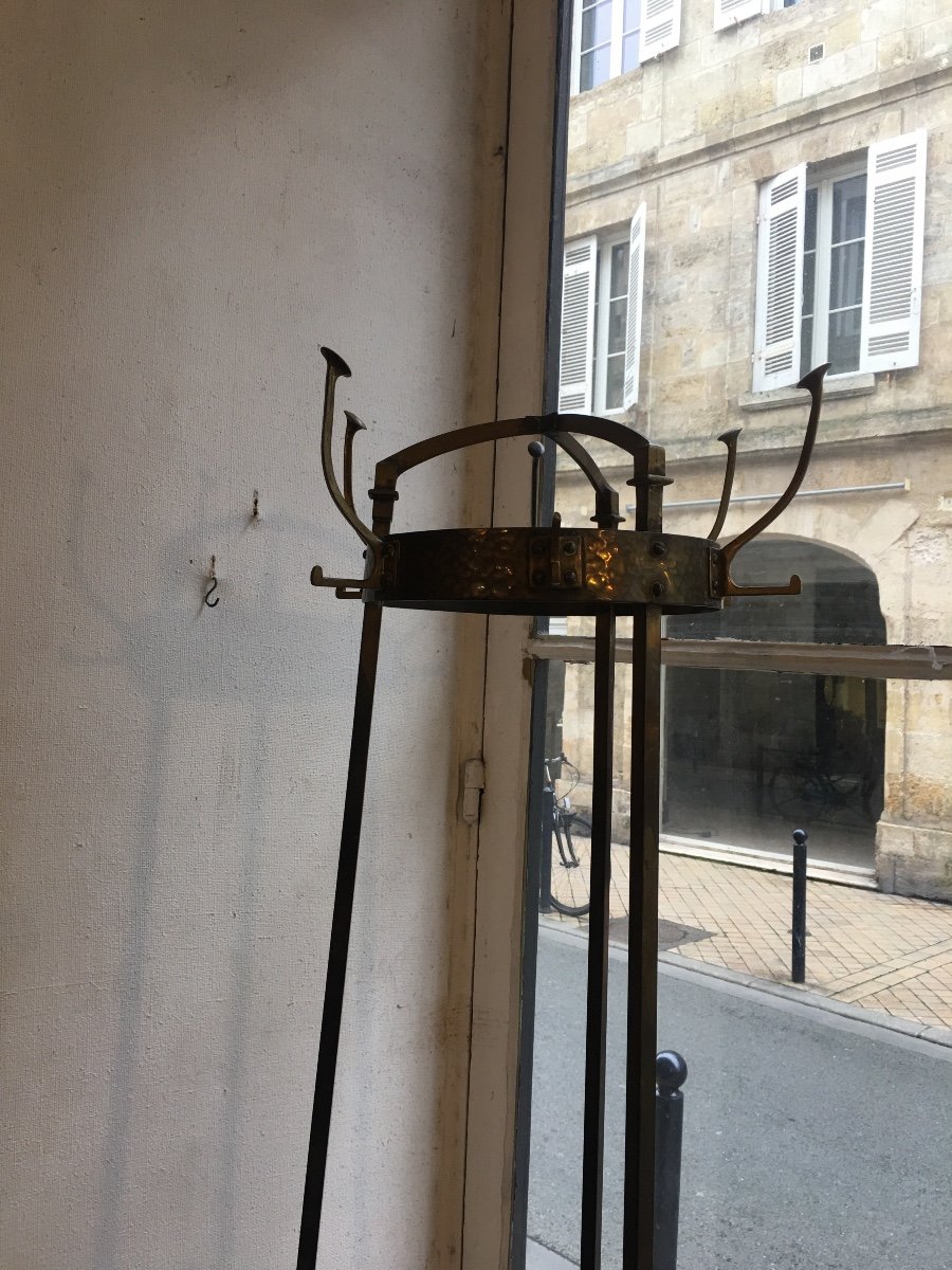 Coat Rack Serrurier-bovy, Secession Or Art & Craft In Brass And Hammered Copper-photo-4