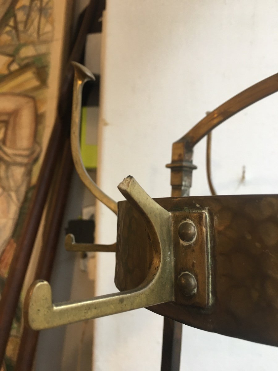 Coat Rack Serrurier-bovy, Secession Or Art & Craft In Brass And Hammered Copper-photo-5