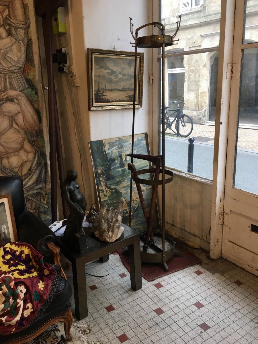 Coat Rack Serrurier-bovy, Secession Or Art & Craft In Brass And Hammered Copper
