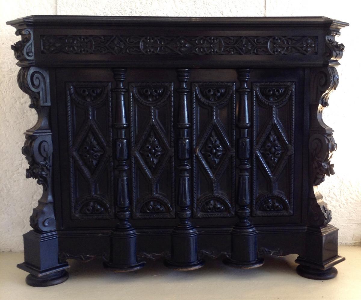 Furniture Napoleon III Blackened Wood Richly Carved