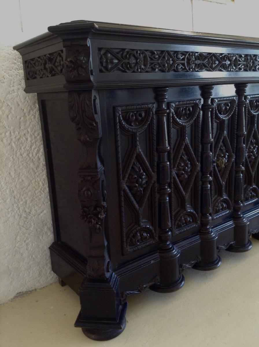 Furniture Napoleon III Blackened Wood Richly Carved-photo-3