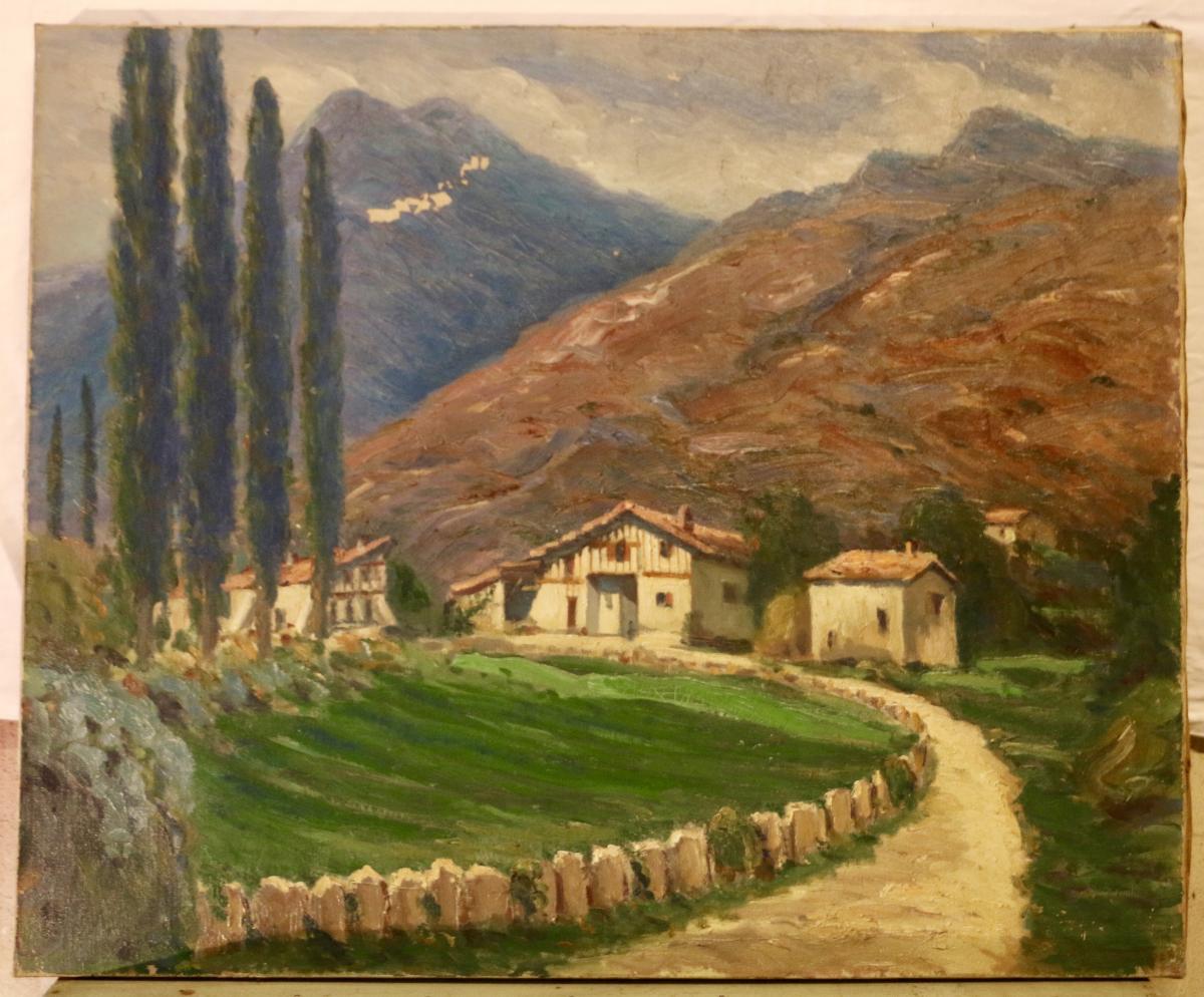 Huile Sur Toile - Vue Du Pays Basque Par Jean-rené Chassaigne 