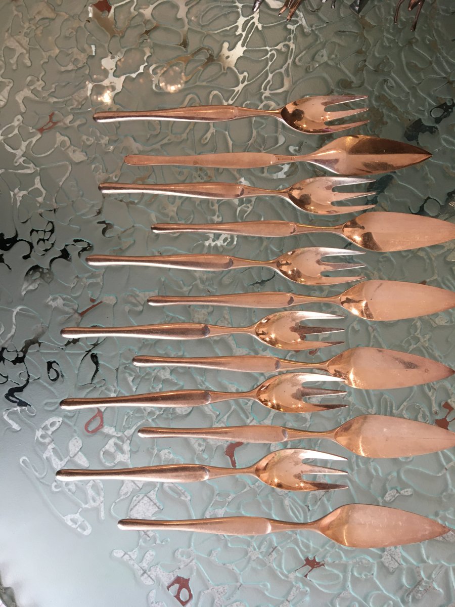 Tapio Wirkkala: 6 Fish Cutlery From The "duo" Service Edited By Christofle
