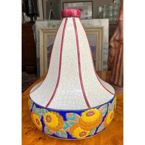 Toupie Vase In Longwy Art Deco Enamels