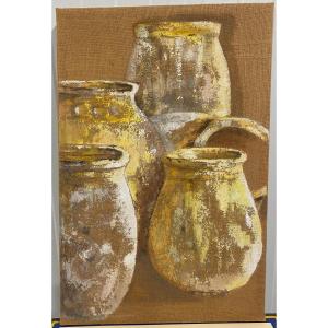 Jars Painted On Burlap