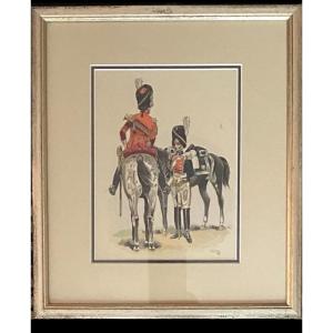 Trompette et cavalier des grenadiers à cheval de la  maison du roi 1814-1915