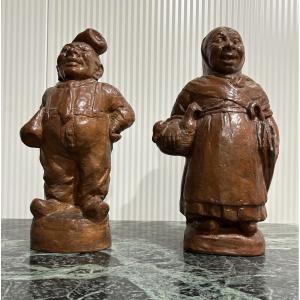 Couple de catalan /terre cuite vernissée 