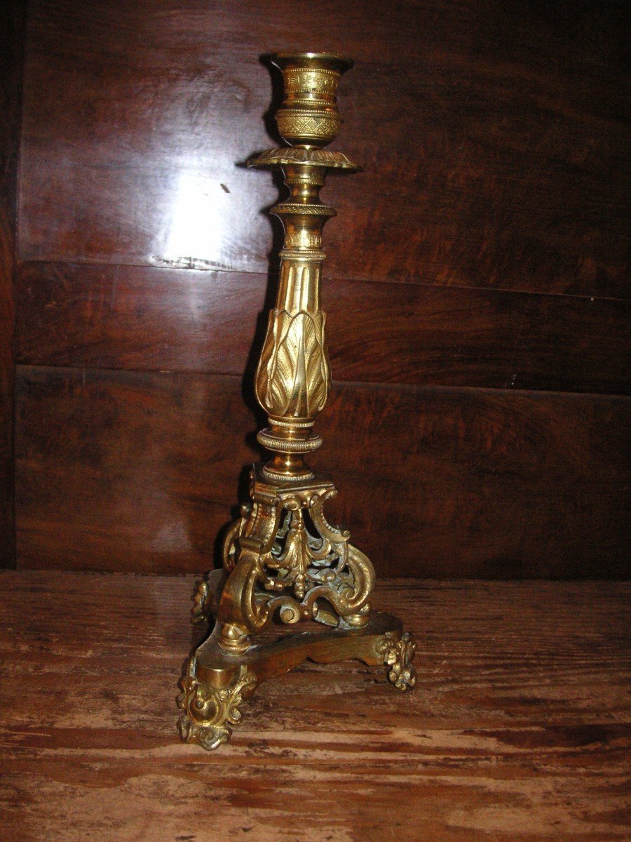 Chandelier bronze doré époque Restauration /  h:35 cm